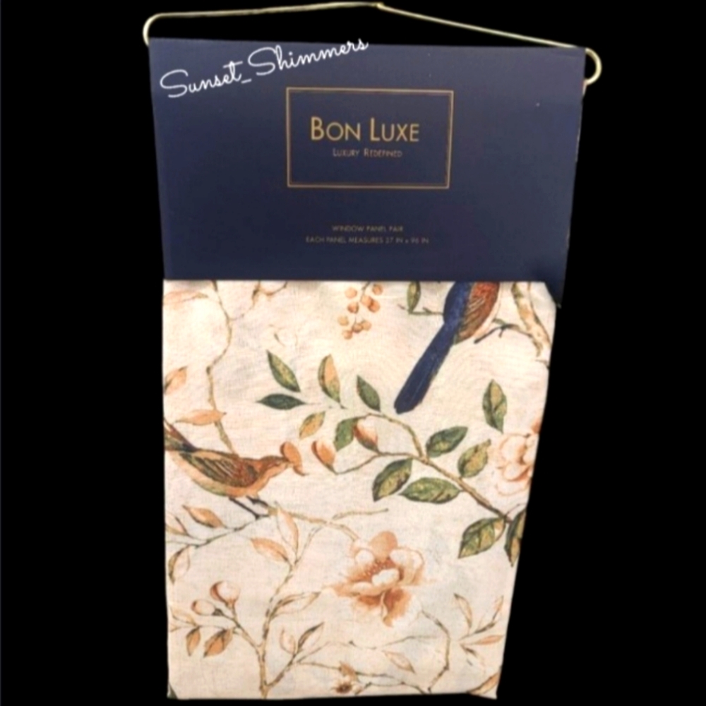 4pc 2 Sets 84" BON LUXE CORNELIA FLORAL BIRD LINEN WINDOW PANEL PAIRS New
